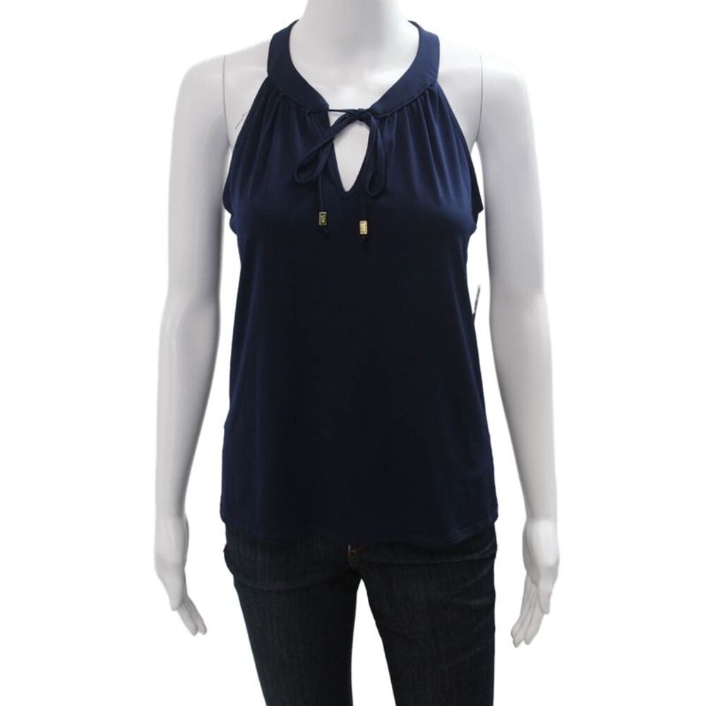 Veronica M Women Dark Blue Sleeveless Tank Polyester Spandex Size XS